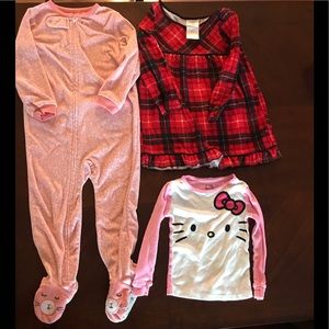 Girls 3T long sleeve footed sleeper, nightgown and pajama top